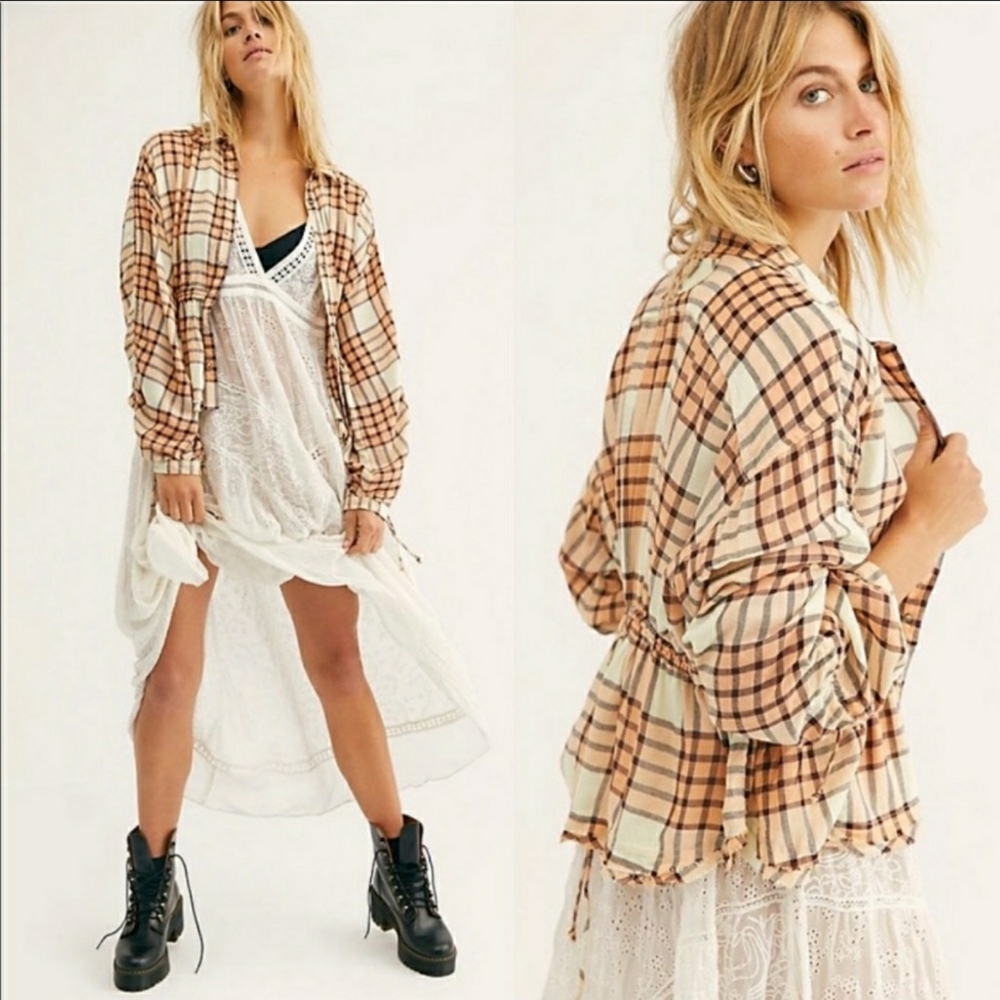 Free People Pacific Dawn Plaid Top